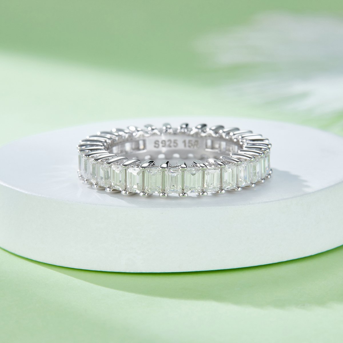 Moissanite Emerald-Cut Eternity Band | 4.6ctw DEW White Gold Sterling Silver Ring - Image 6