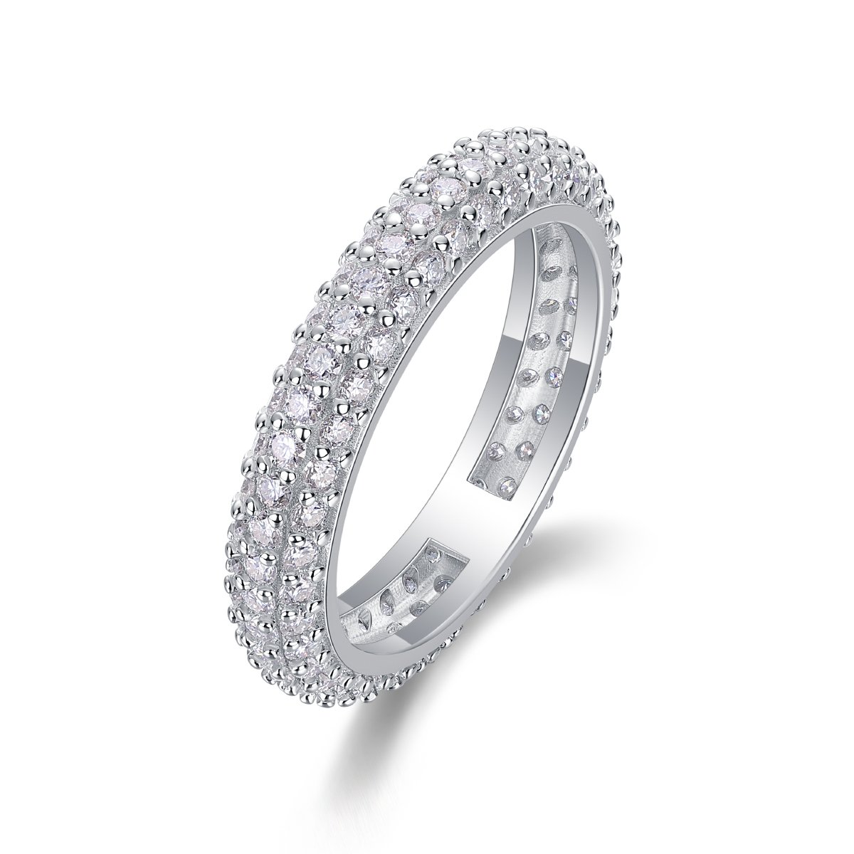 Domed Pavé Moissanite Eternity Band Ring | 18K White Gold over 925 Silver