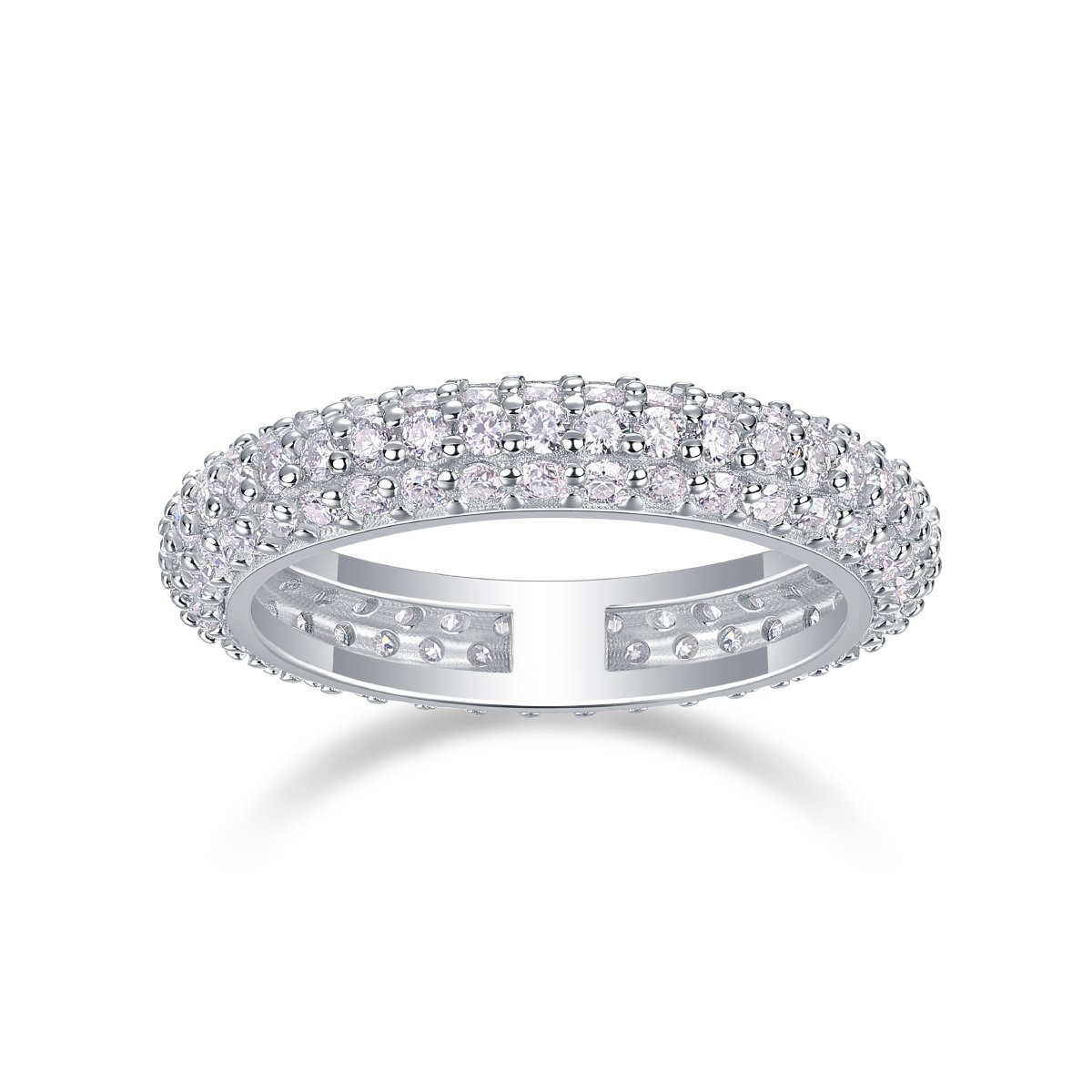 Domed Pavé Moissanite Eternity Band Ring | 18K White Gold over 925 Silver - Image 2