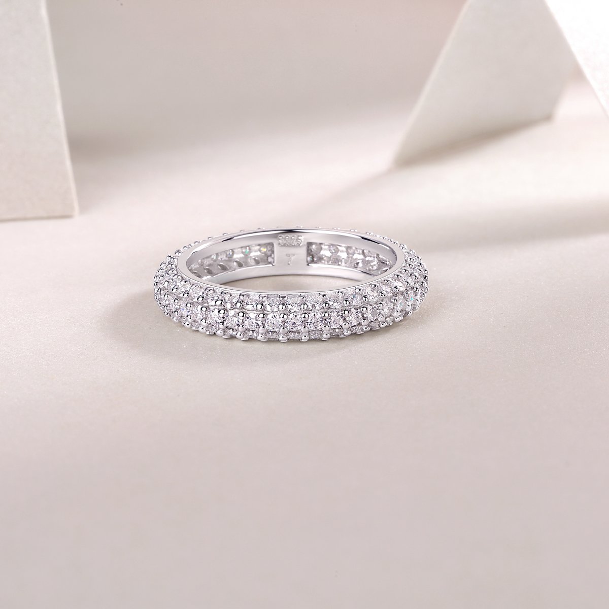 Domed Pavé Moissanite Eternity Band Ring | 18K White Gold over 925 Silver - Image 5