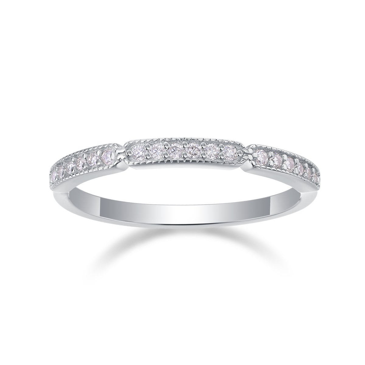 Moissanite Milgrain Segment Band Ring | Vintage Half-Eternity Stacker | 925 Silver - Image 2