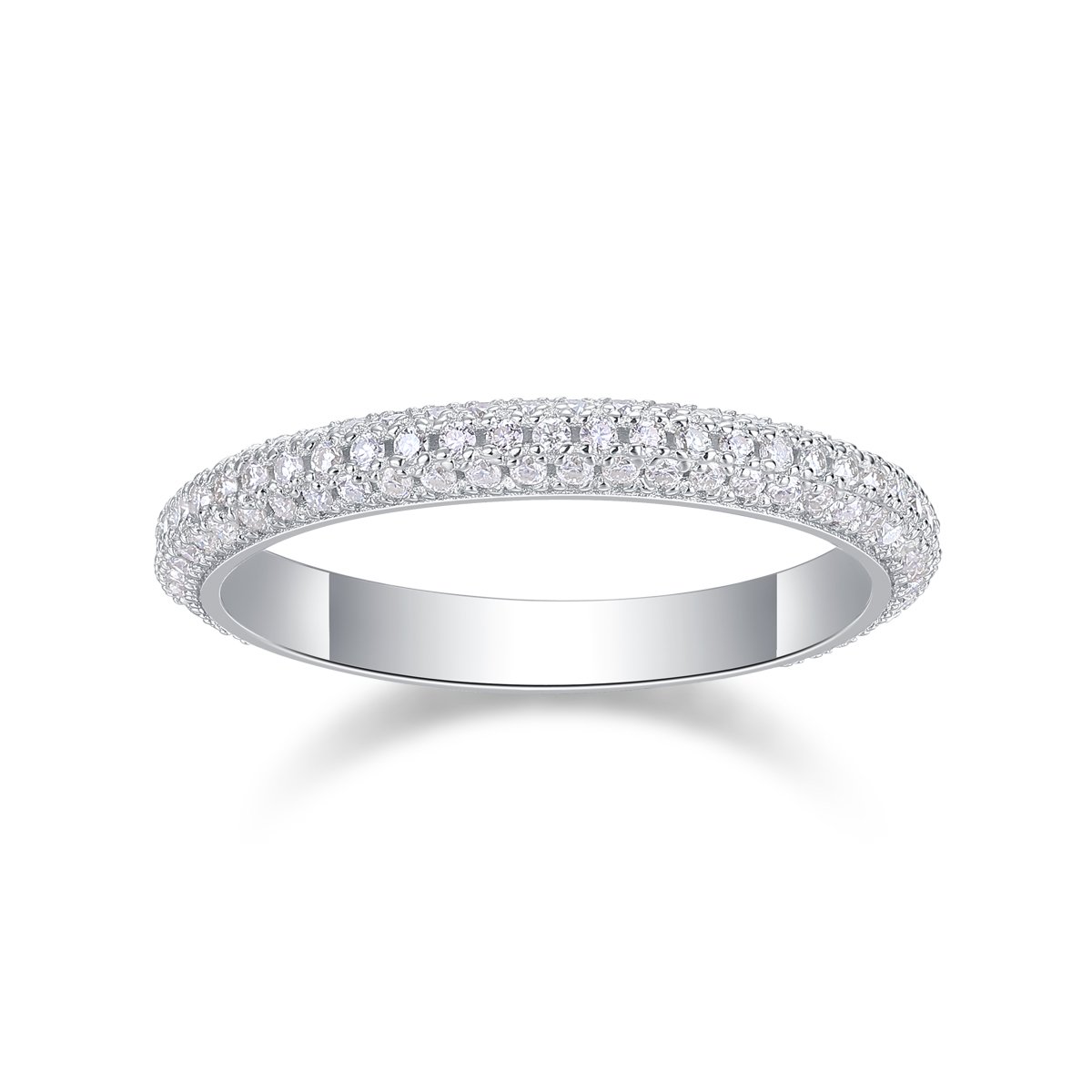 Moissanite Pavé Eternity Band Ring | Domed Three-Row Sterling Silver