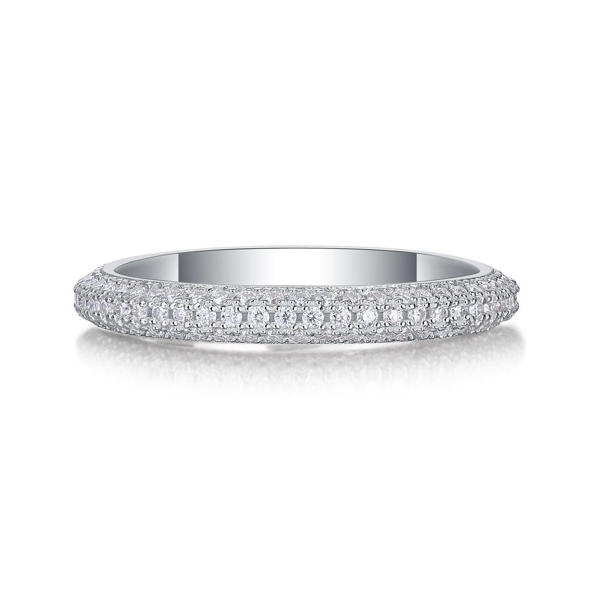 Moissanite Pavé Eternity Band Ring | Domed Three-Row Sterling Silver - Image 4