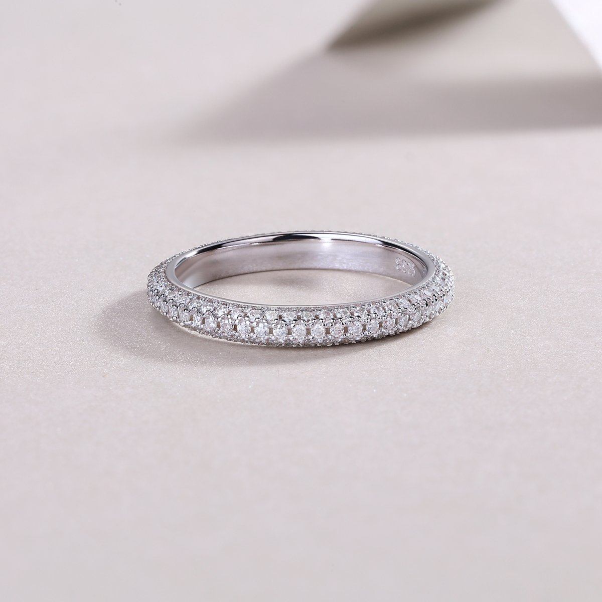 Moissanite Pavé Eternity Band Ring | Domed Three-Row Sterling Silver - Image 5