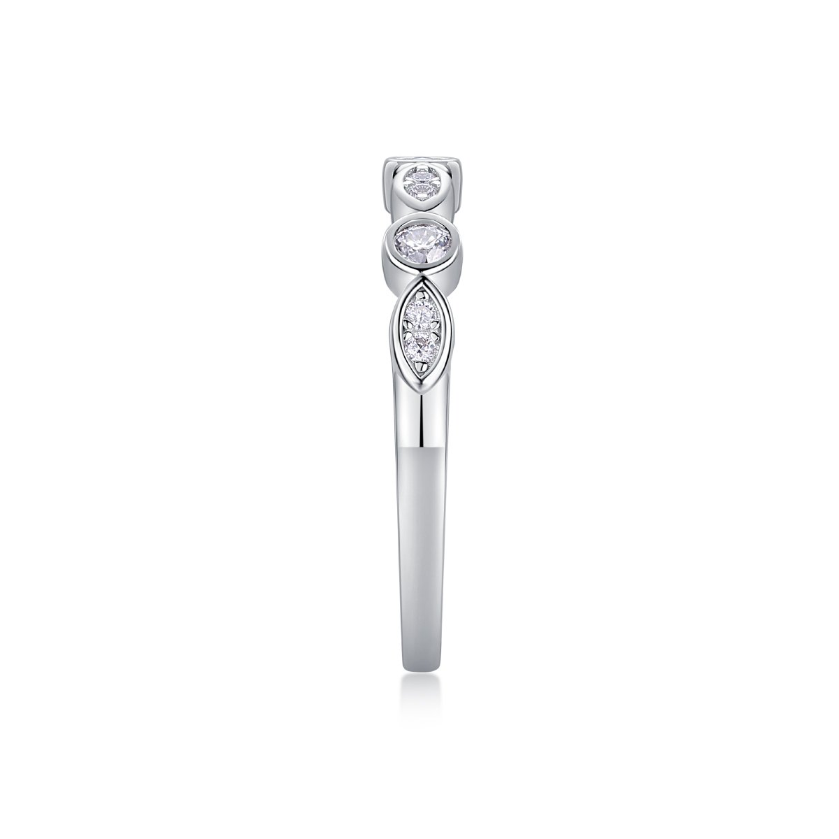 Vintage Marquise-Station Moissanite Ring | Bezel & Pave Stacking Band - Image 4
