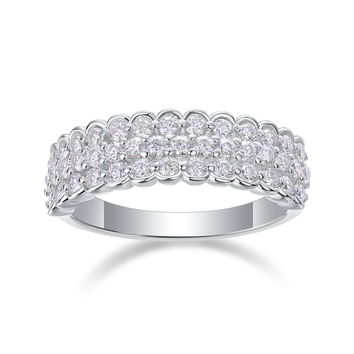 Scalloped Multi-Row Pavé Moissanite Band Ring | Three-Row Half-Eternity - Image 2