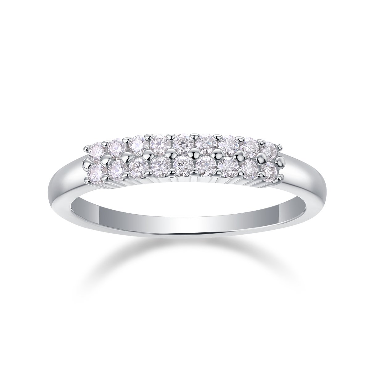 Moissanite Two-Row Pave Band Ring | 925 Silver, 18K White Gold Plated - Image 2