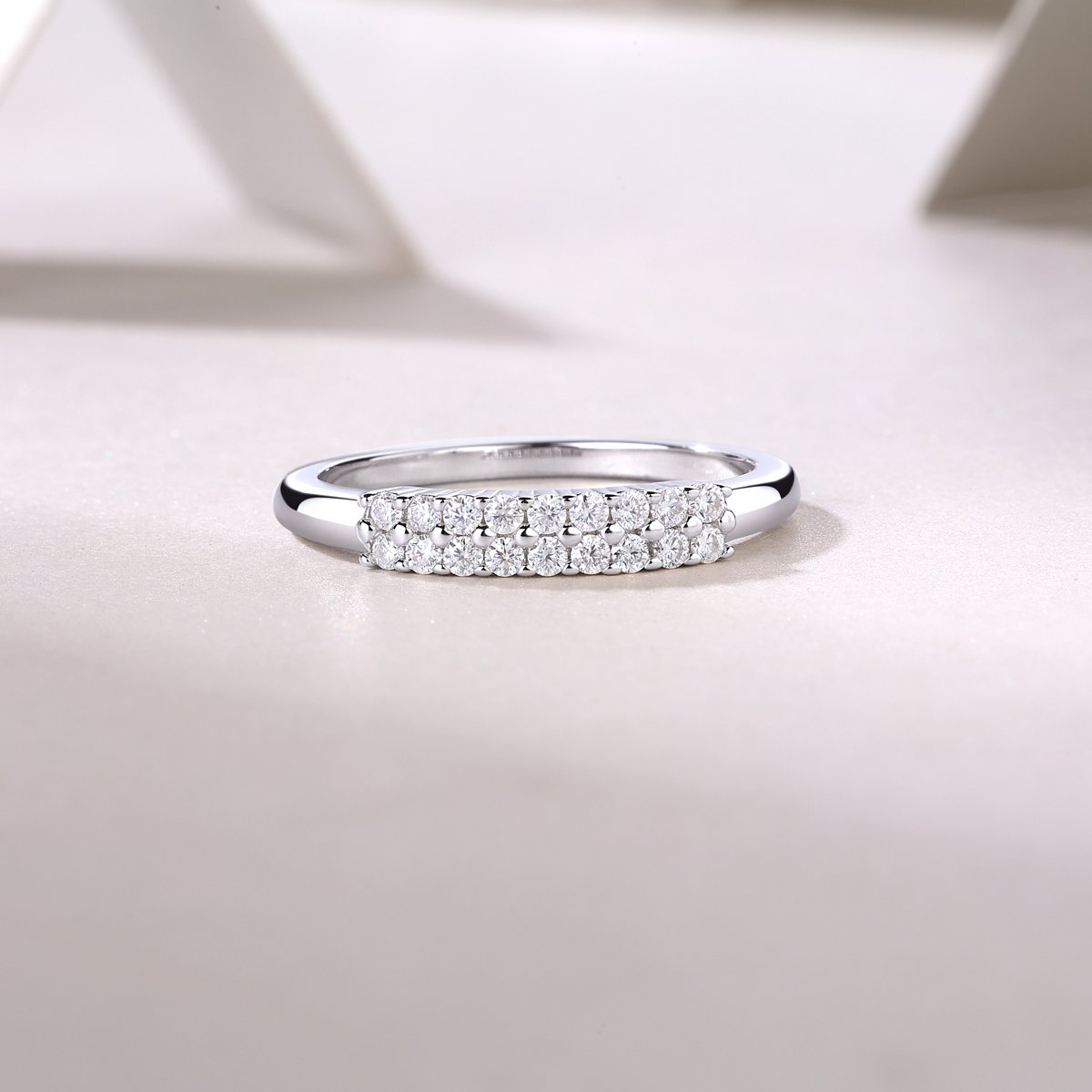 Moissanite Two-Row Pave Band Ring | 925 Silver, 18K White Gold Plated - Image 5