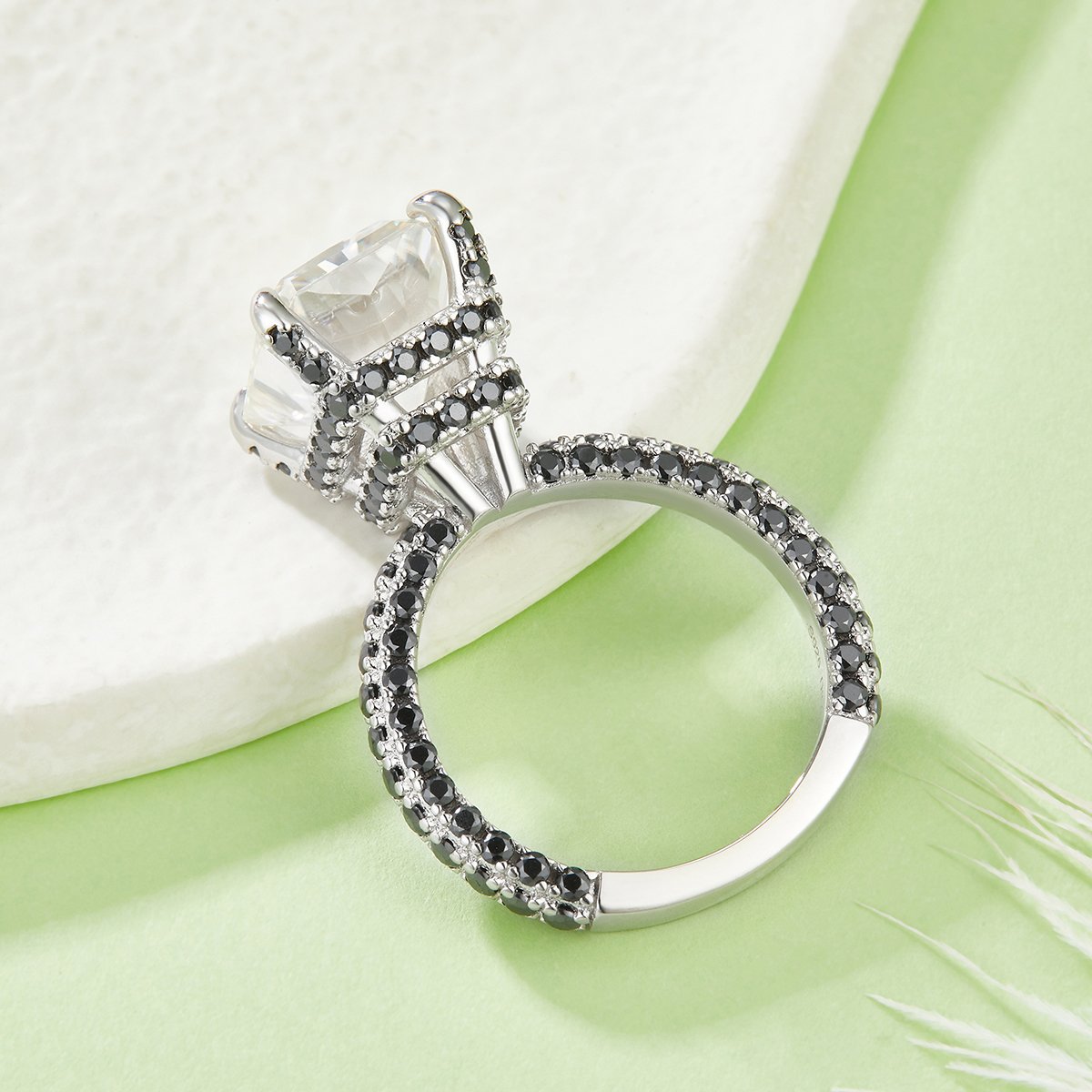 Radiant-Cut Moissanite Black Pavé Eternity Solitaire Ring - Image 3