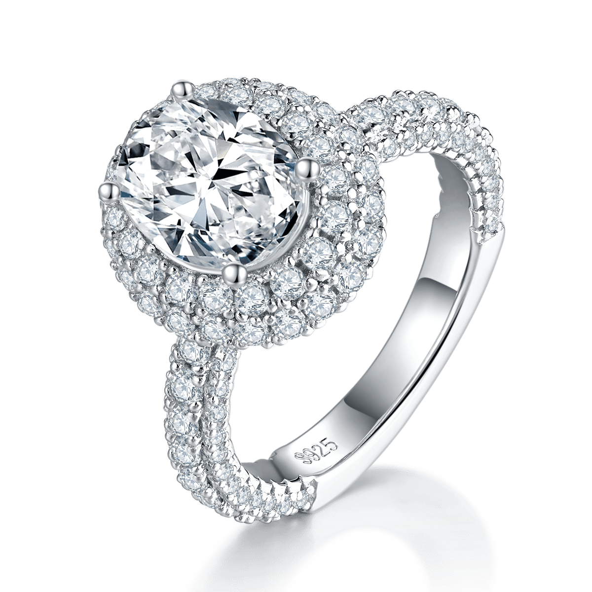 Oval Moissanite Double Halo Ring | 2ct DEW (7x9mm) | DEF VVS Sterling Silver