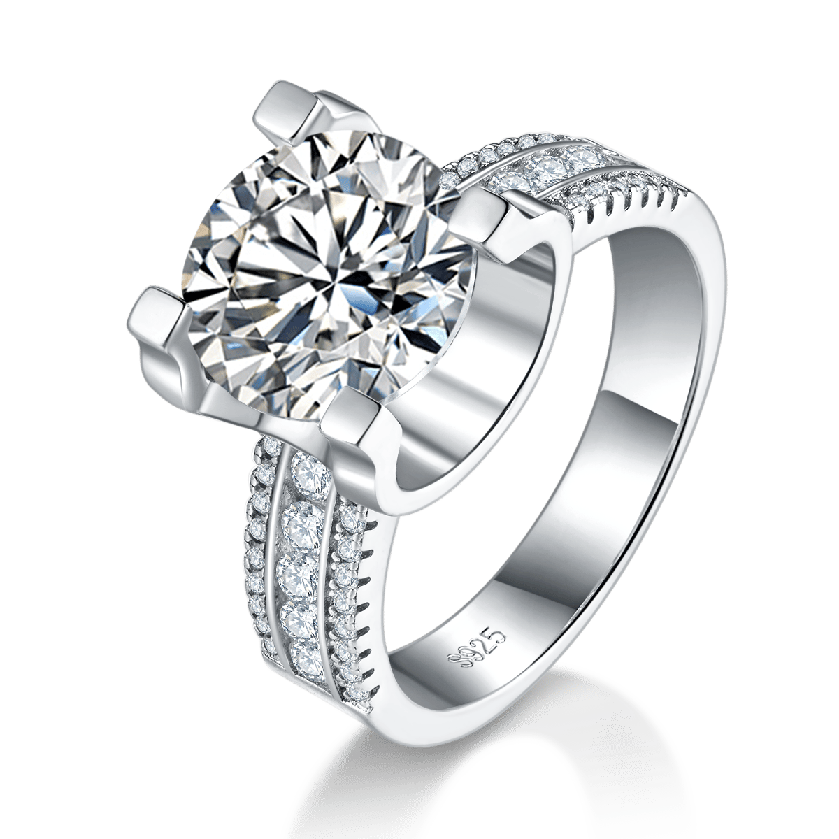Round Moissanite Solitaire Ring – 5ct DEW (11mm) Pavé Shoulders