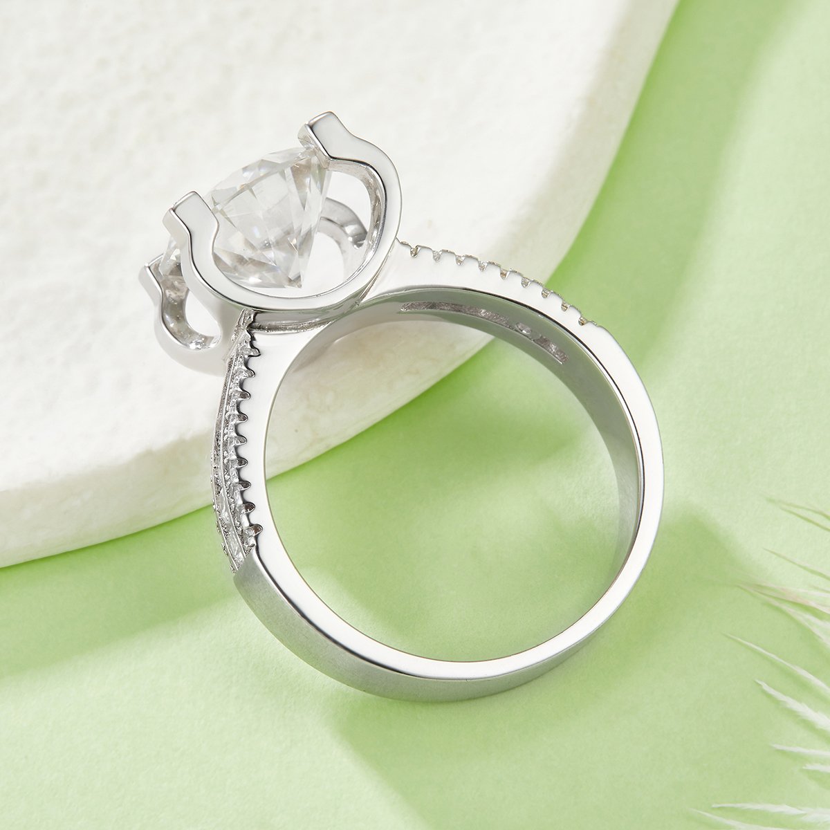 Round Moissanite Solitaire Ring – 5ct DEW (11mm) Pavé Shoulders - Image 3