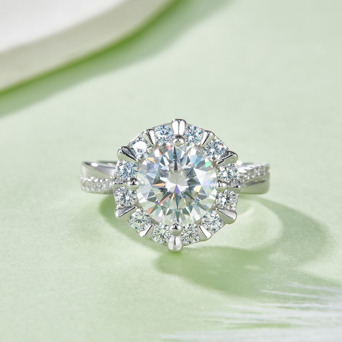 2ct Round Moissanite Sunburst Halo Ring - Image 2