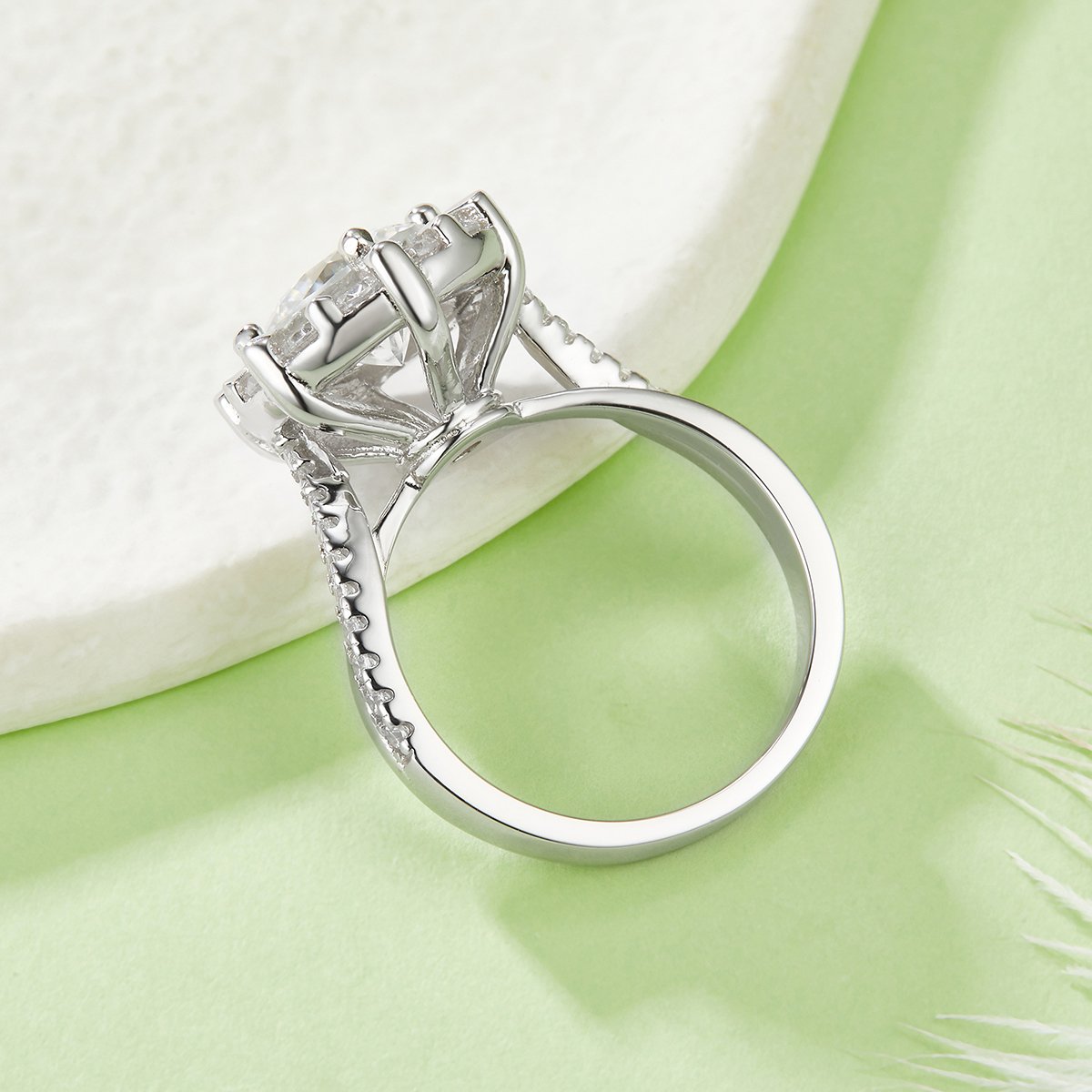 2ct Round Moissanite Sunburst Halo Ring - Image 3
