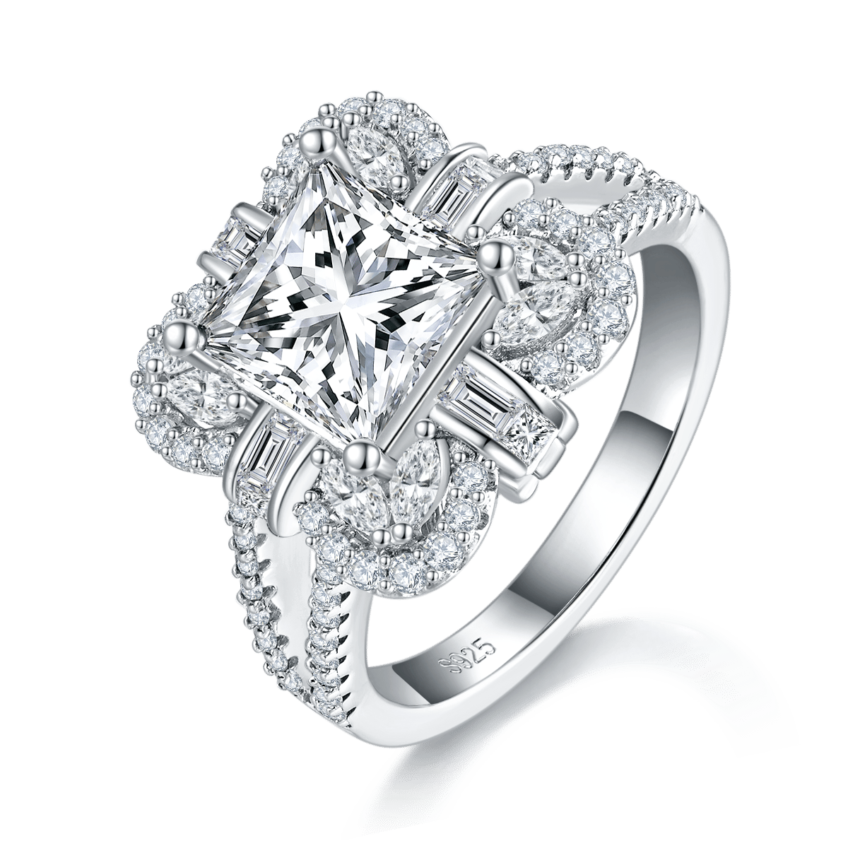 2ct Princess-Cut Vintage Halo Moissanite Ring