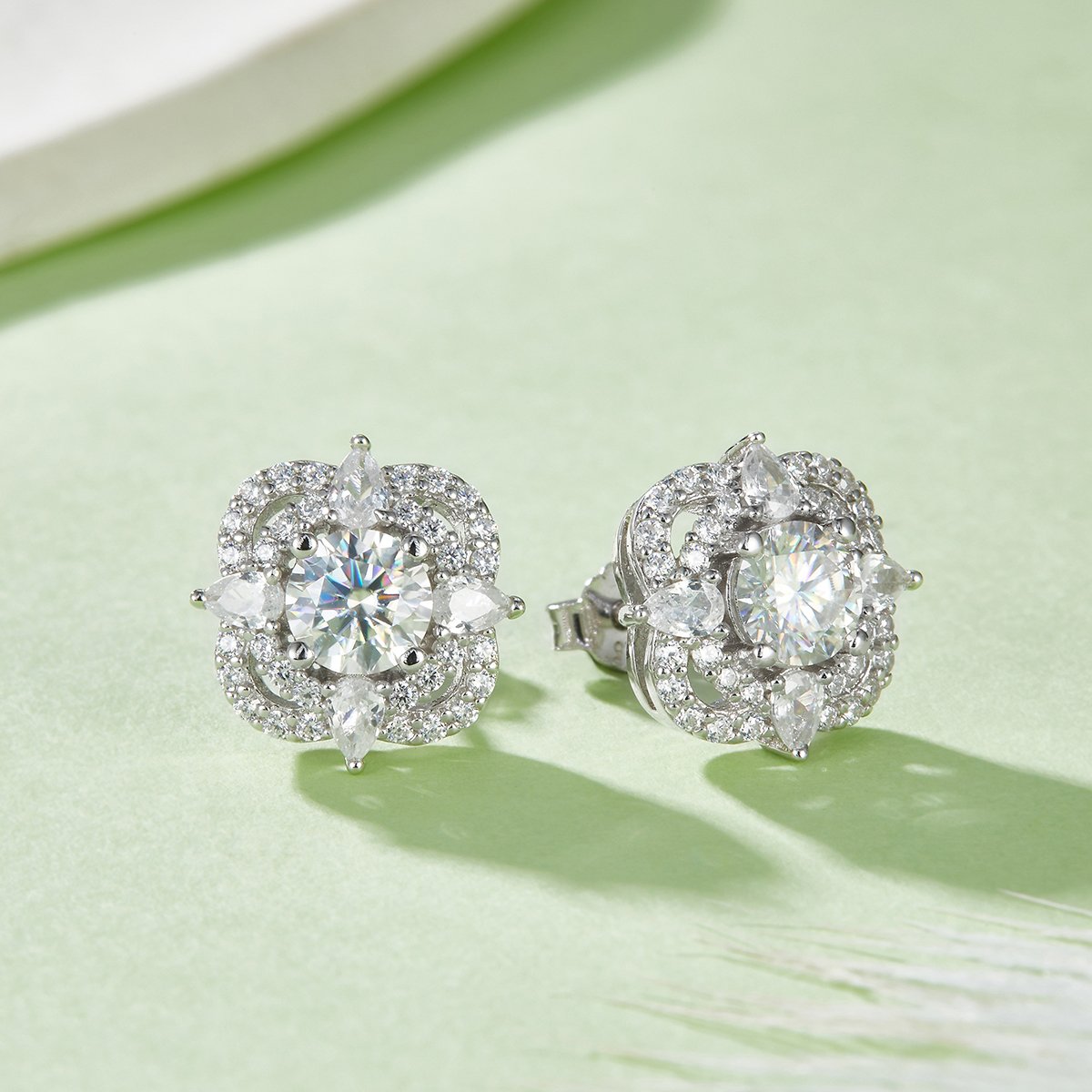Floral Halo Moissanite Stud Earrings – 1ct DEW Each (6.5mm), 2ct Pair - Image 2