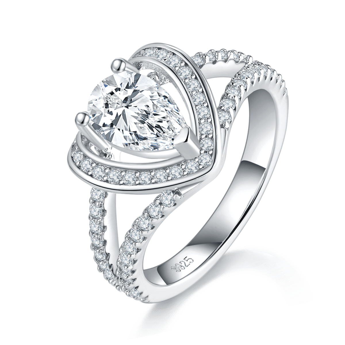 Pear Moissanite Heart-Frame Split-Band Ring