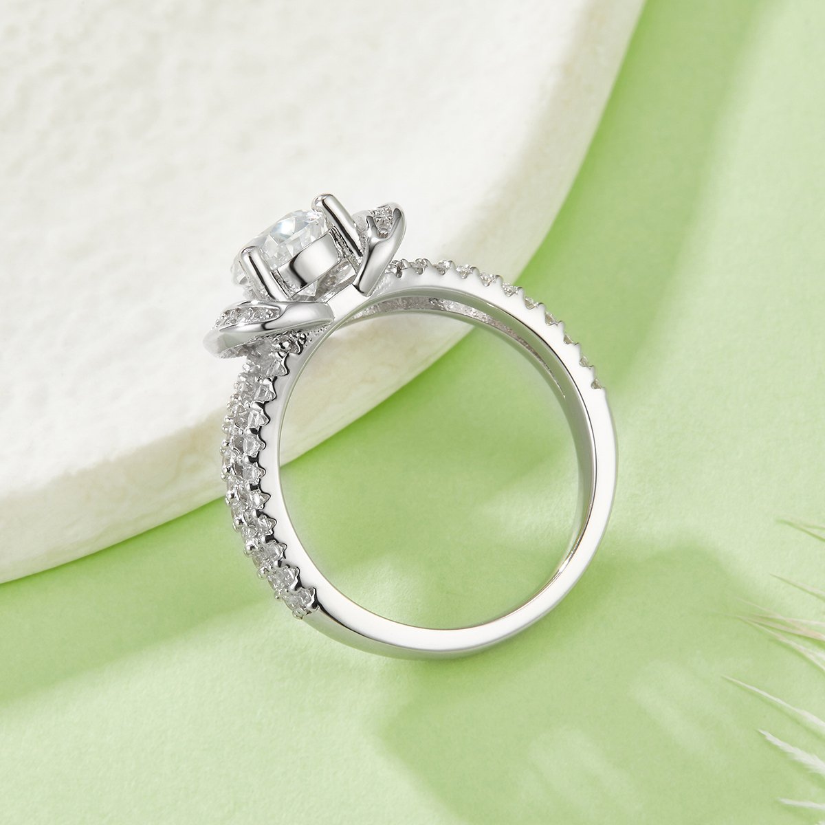 Pear Moissanite Heart-Frame Split-Band Ring - Image 3