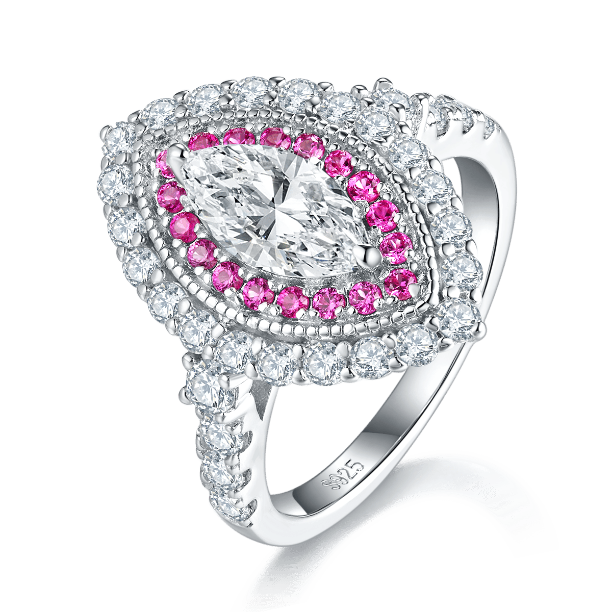 Marquise Moissanite Pink Double-Halo Ring