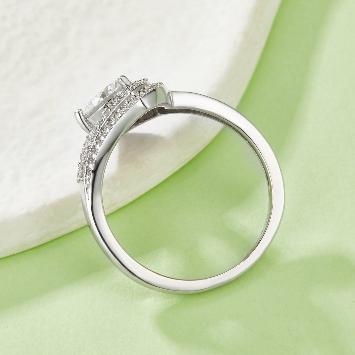 Moissanite Navette Double-Halo Split-Shank Ring - Image 3