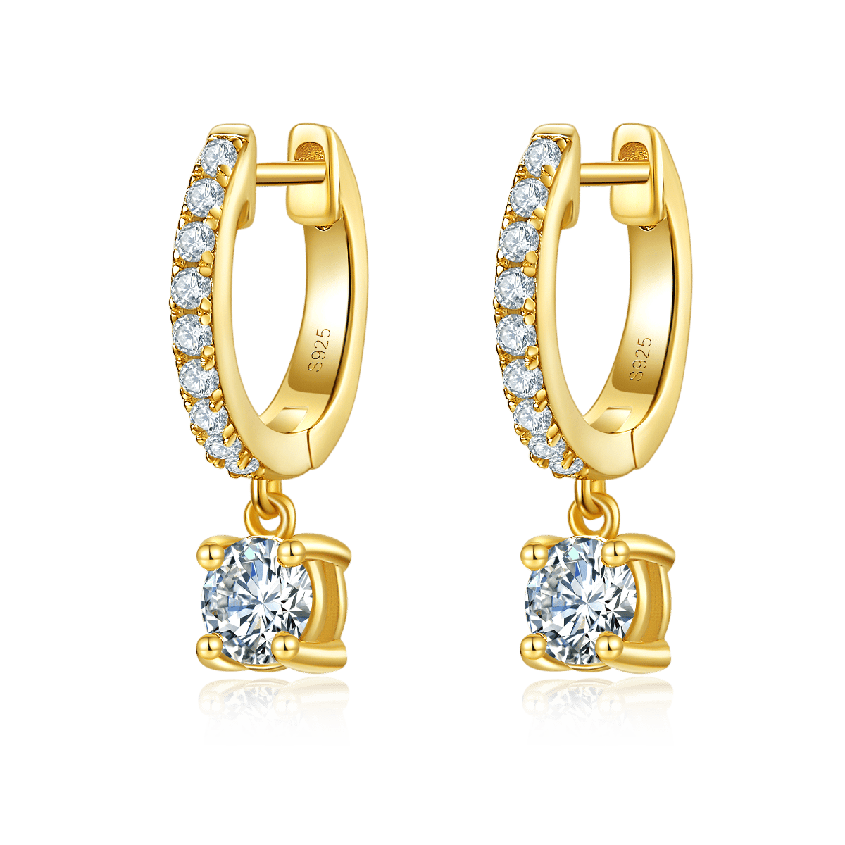 Four-Prong Drop Moissanite Huggie Earrings | Pavé Hoop, 5mm Round Drop - Image 3