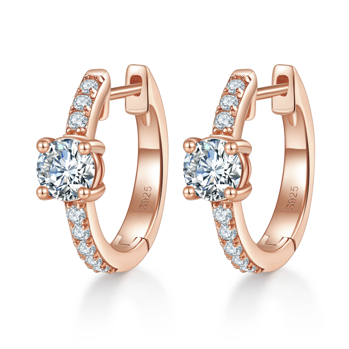 Moissanite Solitaire Pavé Huggie Earrings | 0.5ct DEW Round | 925 Silver - Image 2