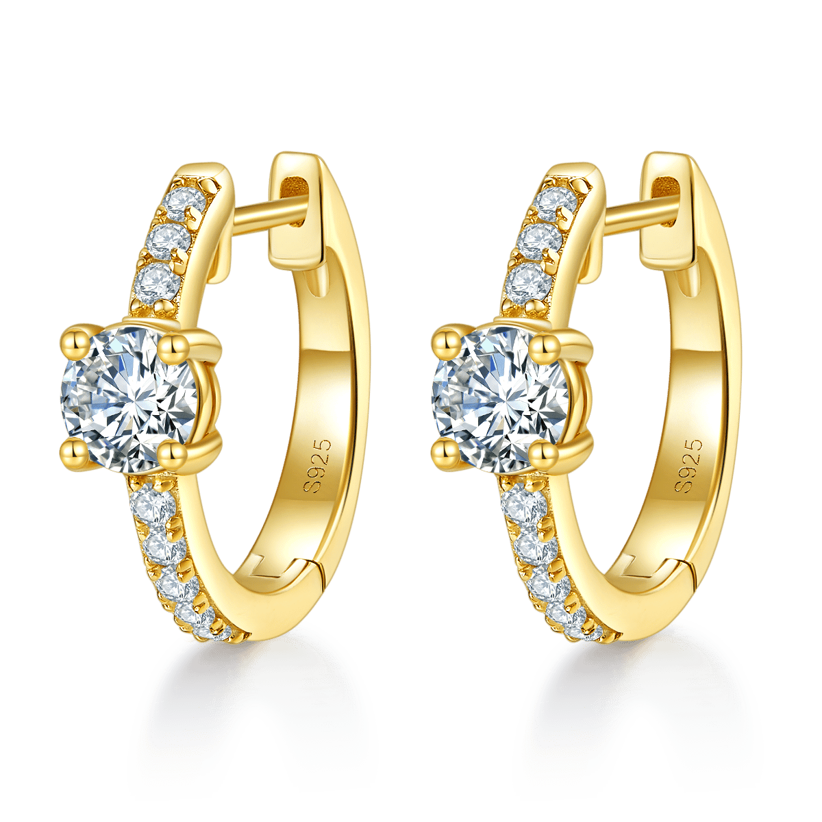 Moissanite Solitaire Pavé Huggie Earrings | 0.5ct DEW Round | 925 Silver - Image 3