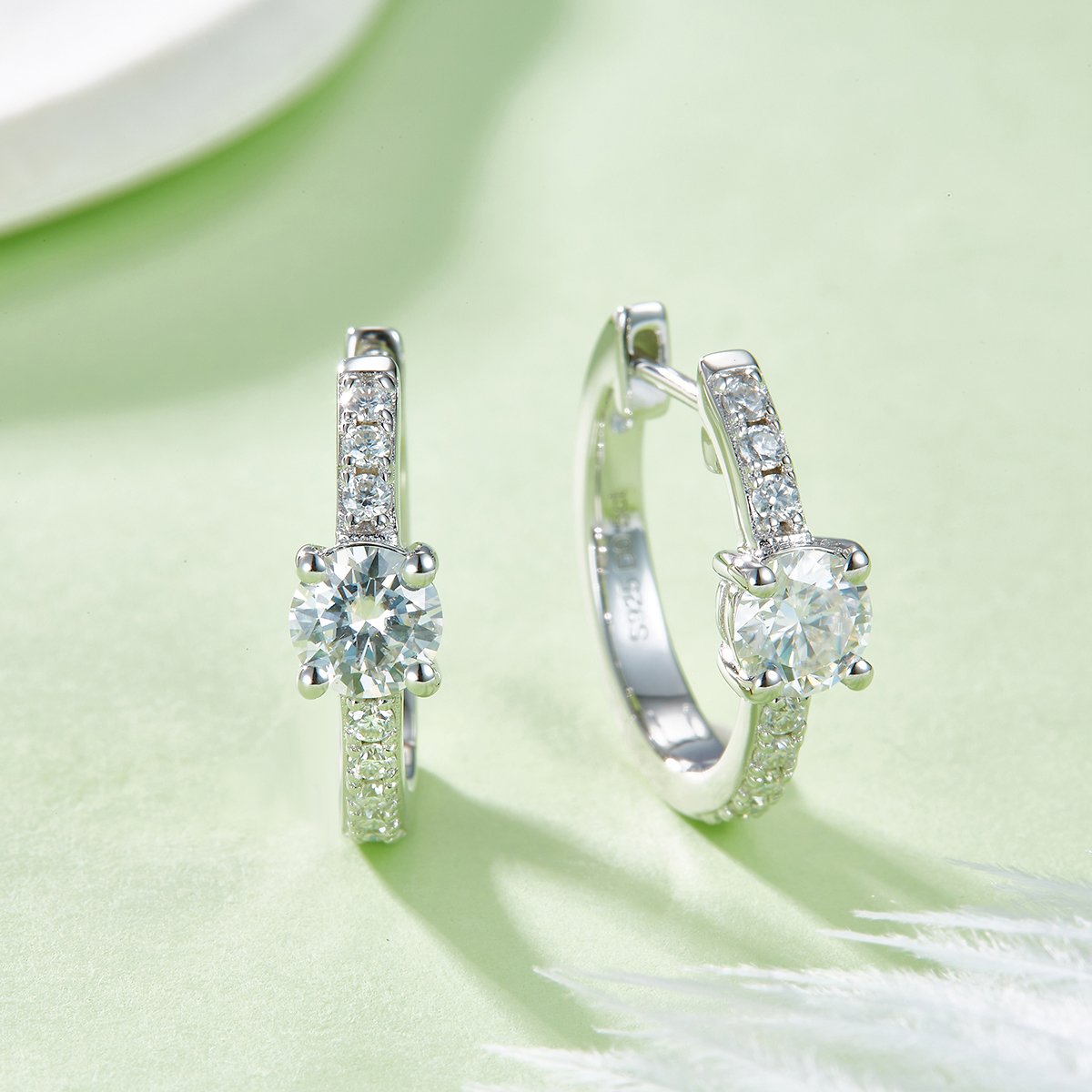Moissanite Solitaire Pavé Huggie Earrings | 0.5ct DEW Round | 925 Silver - Image 4