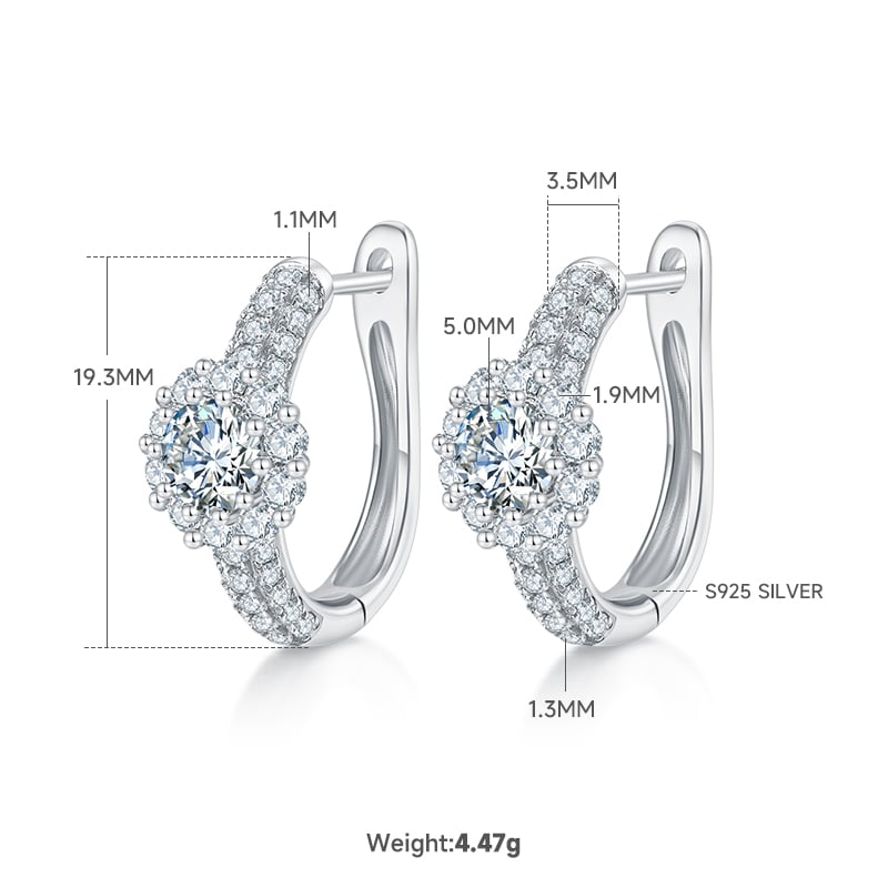 Sunflower Halo Pavé Moissanite Huggie Hoop Earrings | 0.5ct DEW Round