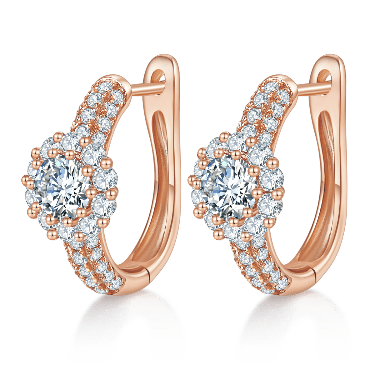Sunflower Halo Pavé Moissanite Huggie Hoop Earrings | 0.5ct DEW Round - Image 2