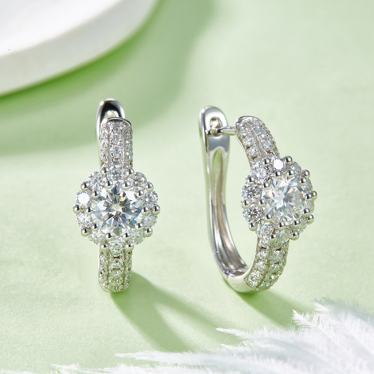 Sunflower Halo Pavé Moissanite Huggie Hoop Earrings | 0.5ct DEW Round - Image 4