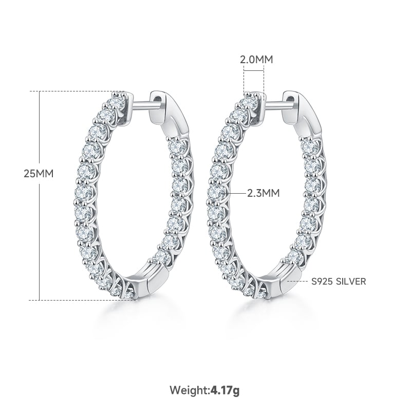 Single-Row Moissanite Hoop Earrings – 1.8ct DEW 925 Silver