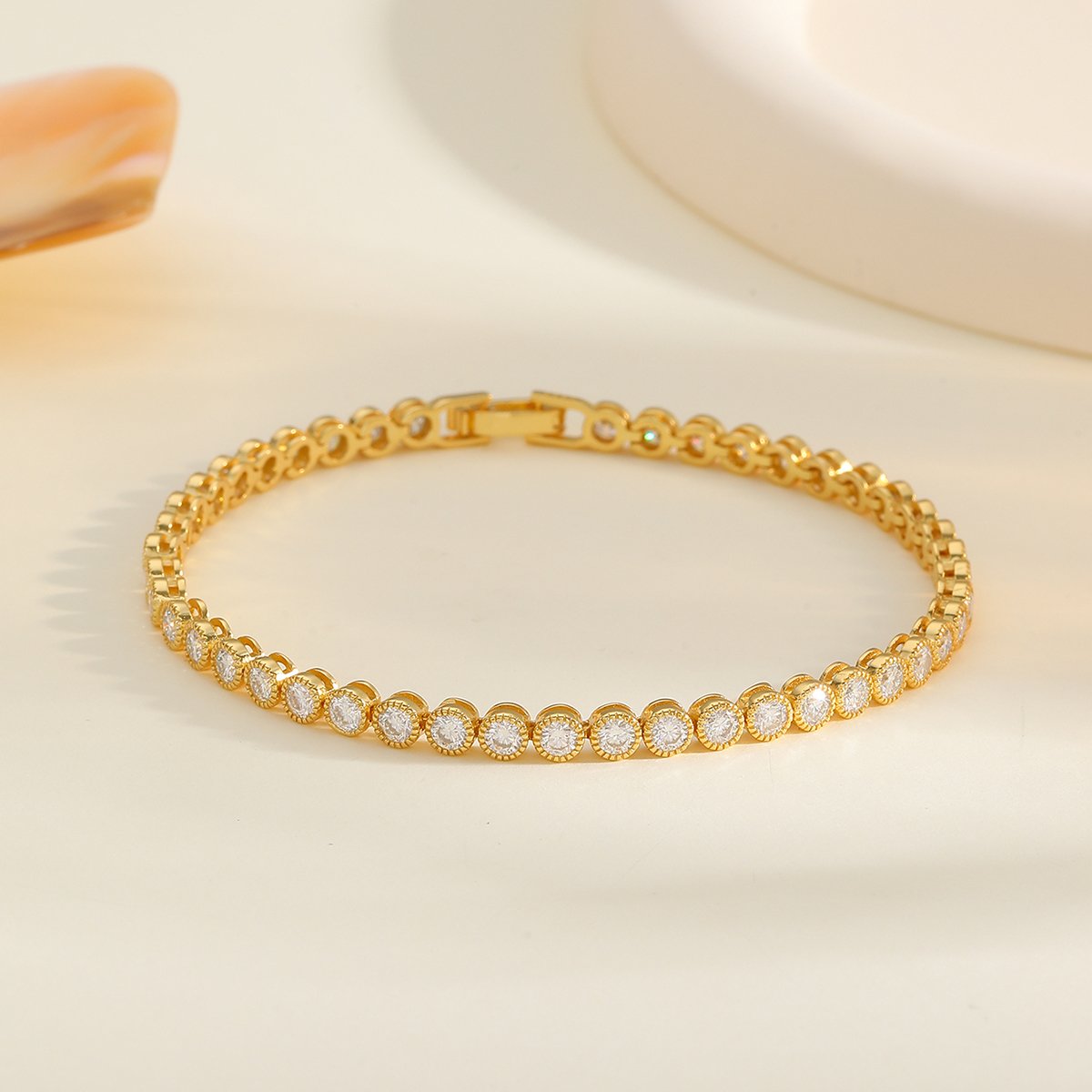 Gold Bezel Round Moissanite Tennis Bracelet - Image 2