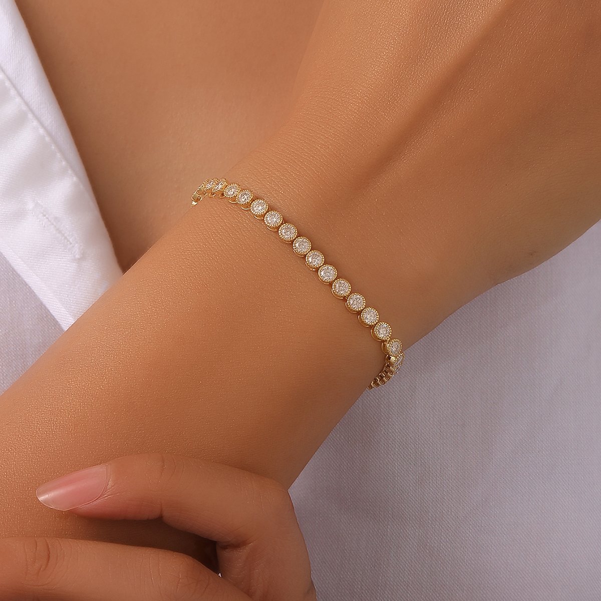 Gold Bezel Round Moissanite Tennis Bracelet - Image 4