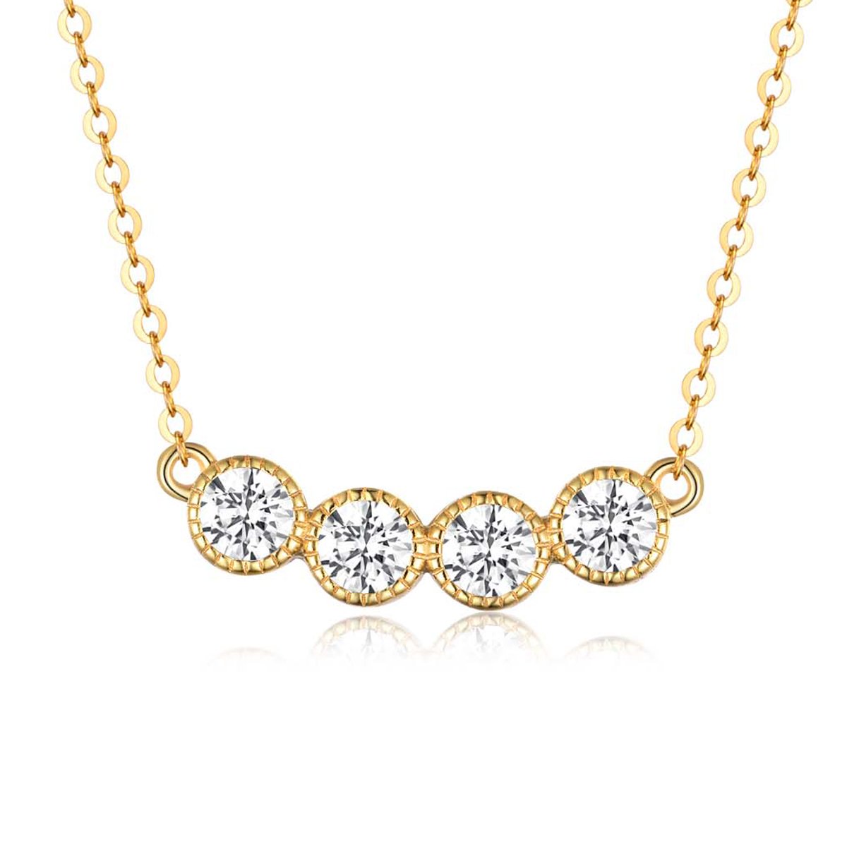Yellow Gold Four-Stone Moissanite Necklace – 1.2ct DEW DEF Colorless