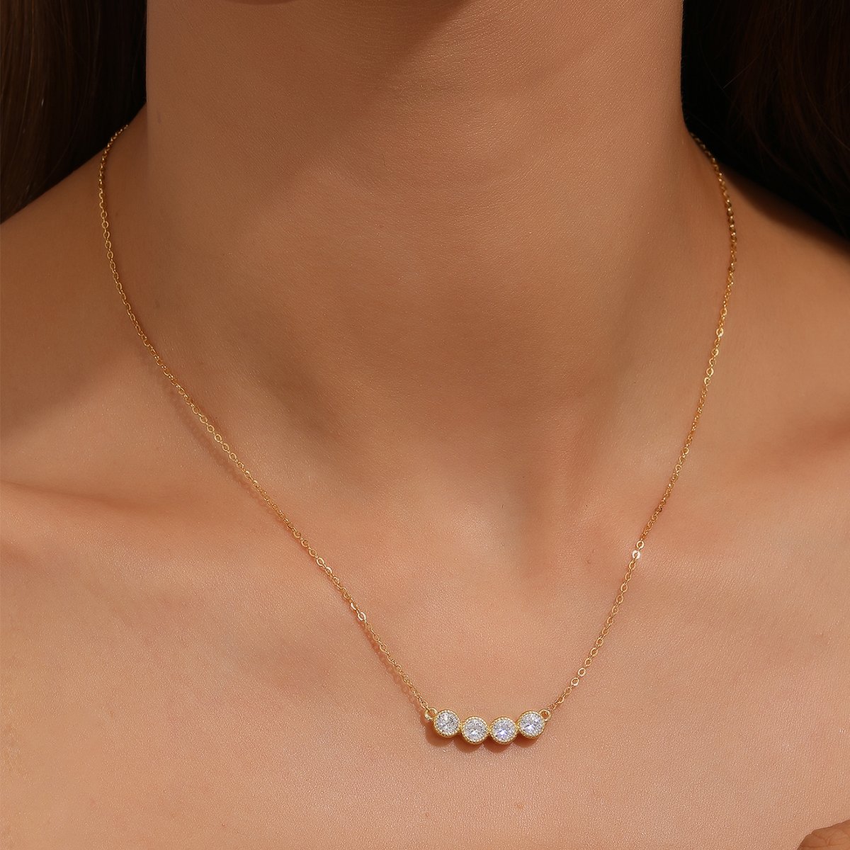 Yellow Gold Four-Stone Moissanite Necklace – 1.2ct DEW DEF Colorless - Image 4