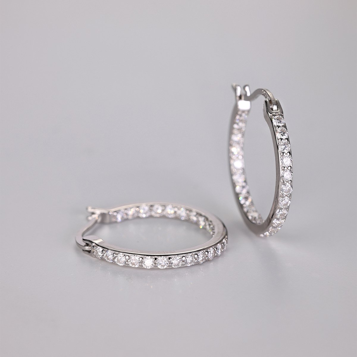 Inside-Out Pavé Moissanite Hoop Earrings | 0.5ct DEW Round Brilliant | 925 Silver - alternate view
