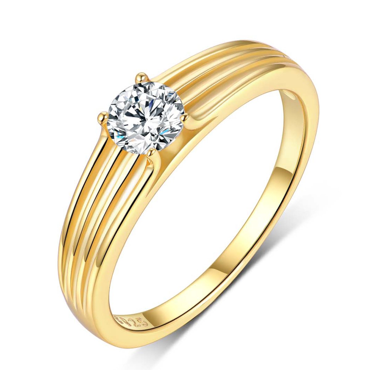 Round Moissanite Fluted-Band Solitaire Ring | 0.5ct DEW Yellow Gold