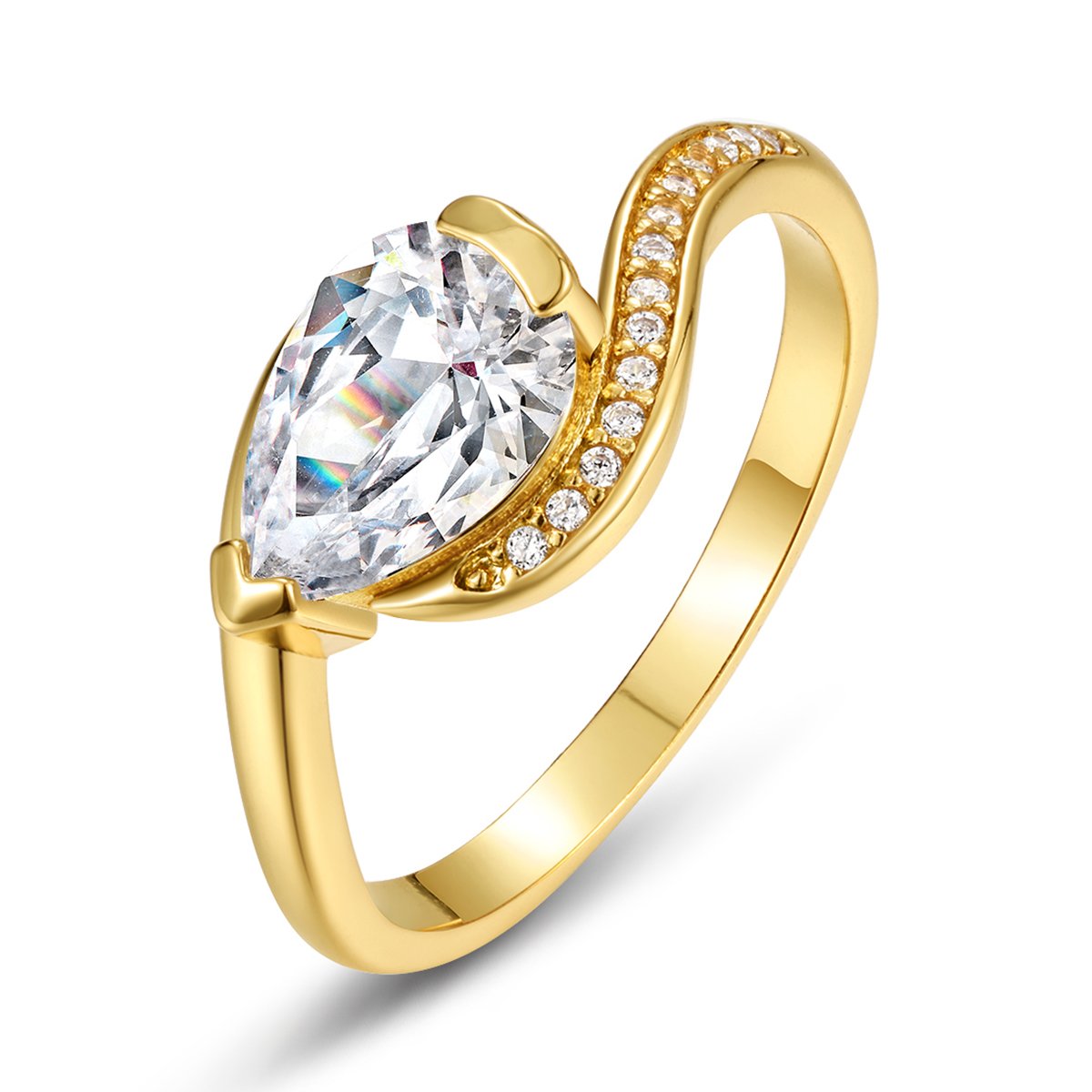 Pear-Cut Moissanite Bypass Ring in 18K Yellow Gold