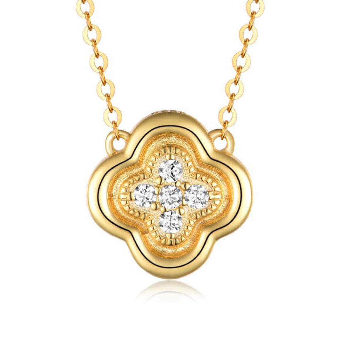 Yellow Gold Four-Leaf Clover Moissanite Pendant Necklace