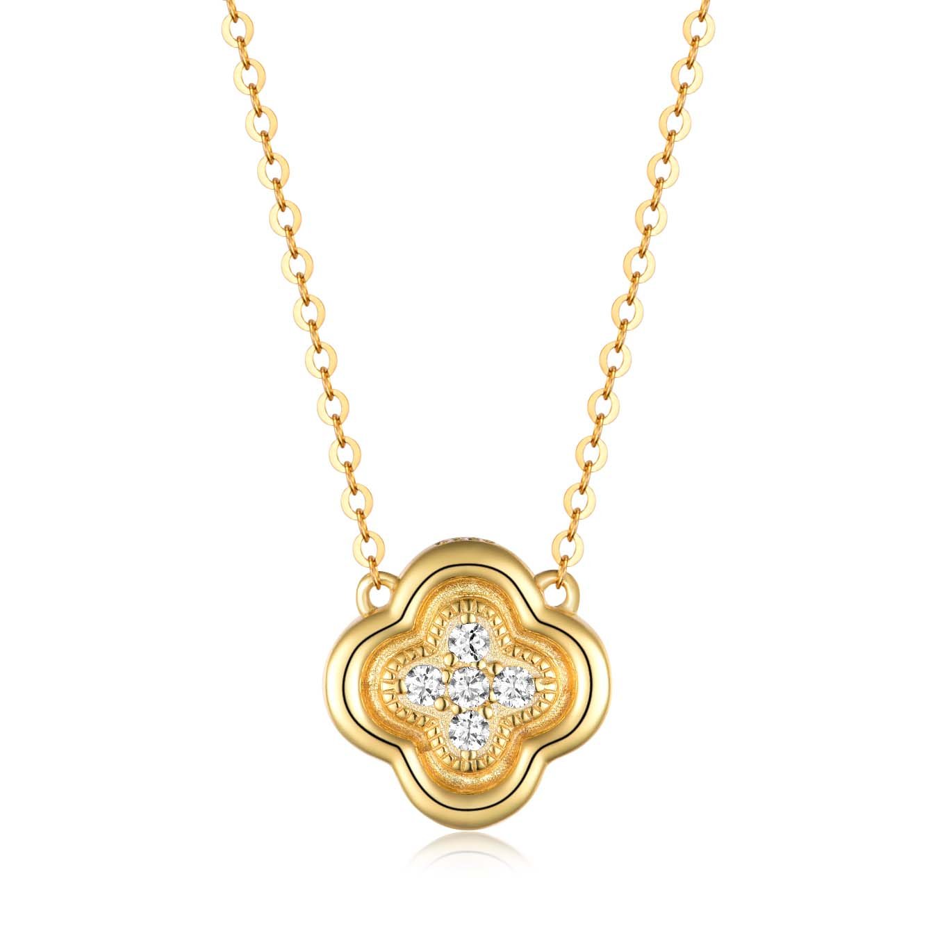 Yellow Gold Four-Leaf Clover Moissanite Pendant Necklace - Image 2