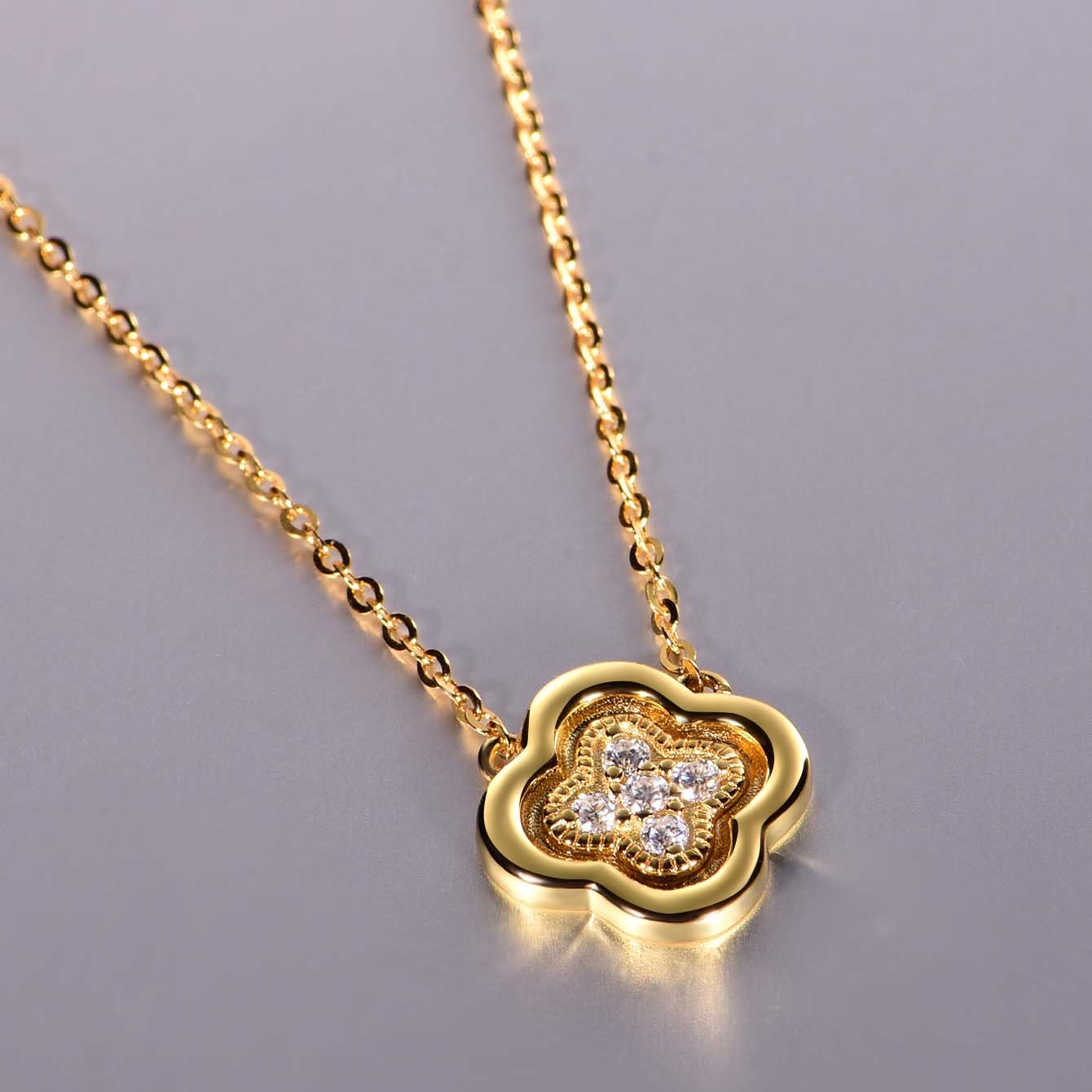 Yellow Gold Four-Leaf Clover Moissanite Pendant Necklace - Image 3