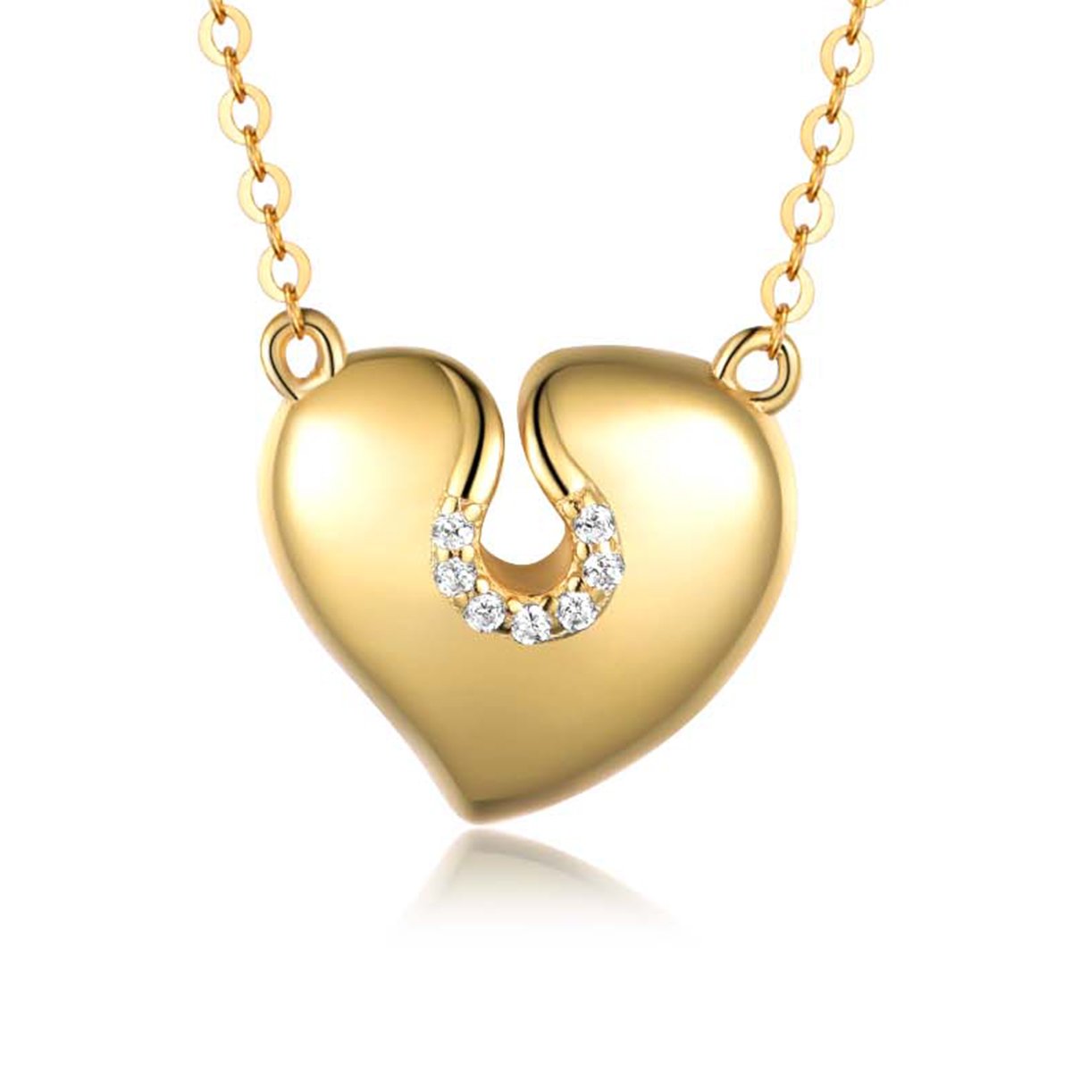 Puffed Gold Heart Moissanite-Accent Horseshoe Necklace