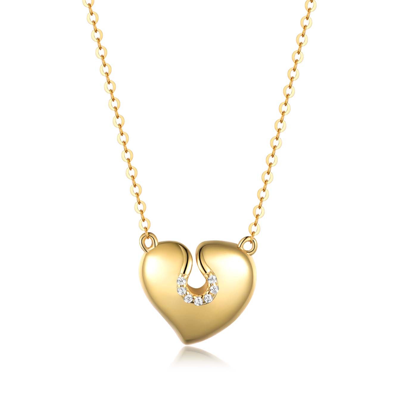Puffed Gold Heart Moissanite-Accent Horseshoe Necklace - Image 2