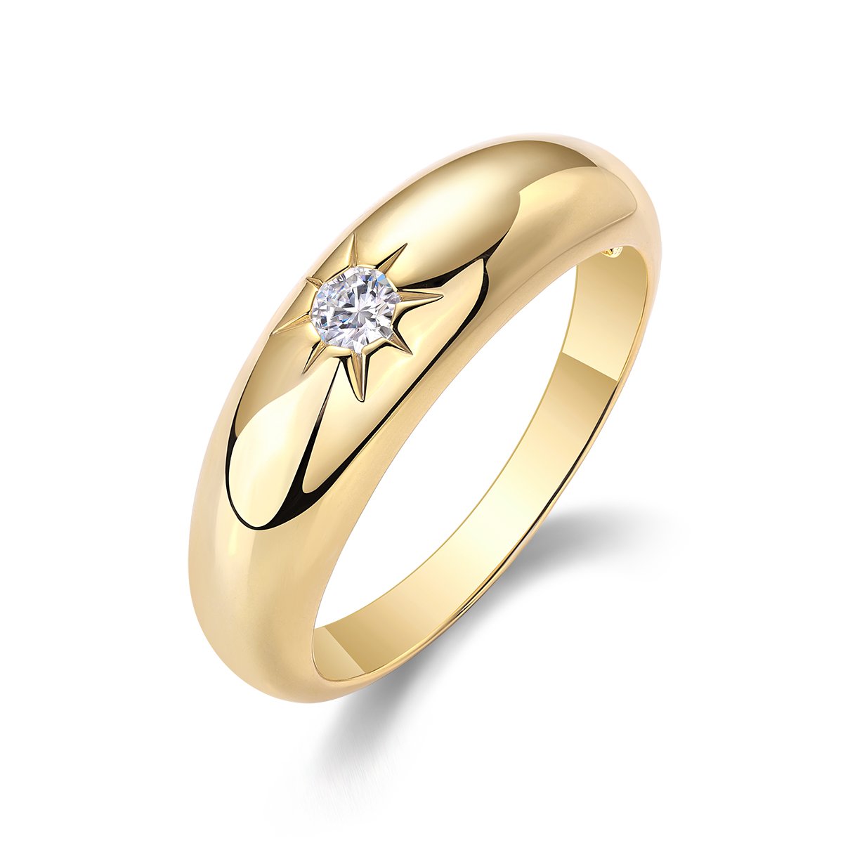 Star-Set Round Moissanite Dome Ring in 18K Yellow Gold