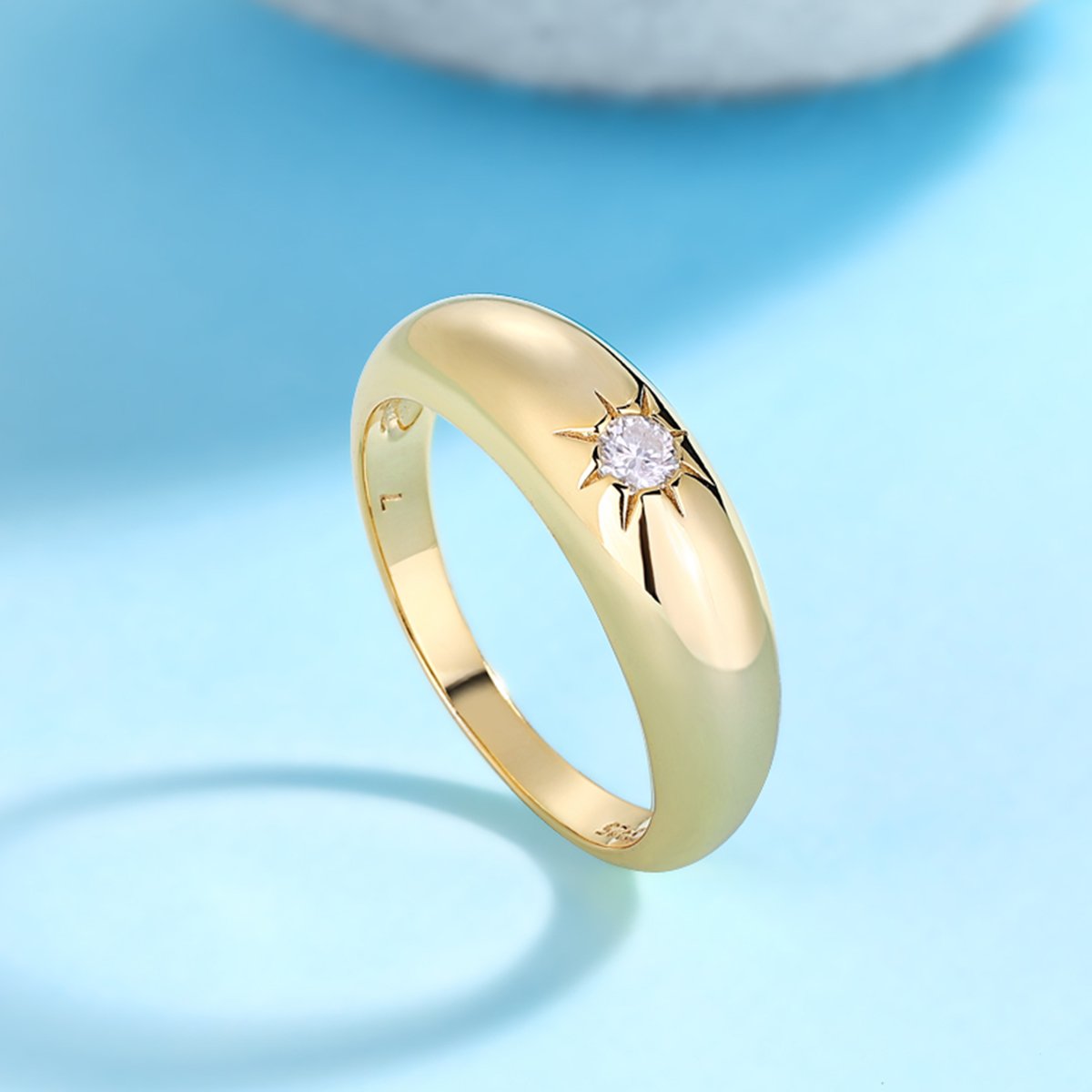 Star-Set Round Moissanite Dome Ring in 18K Yellow Gold - Image 6