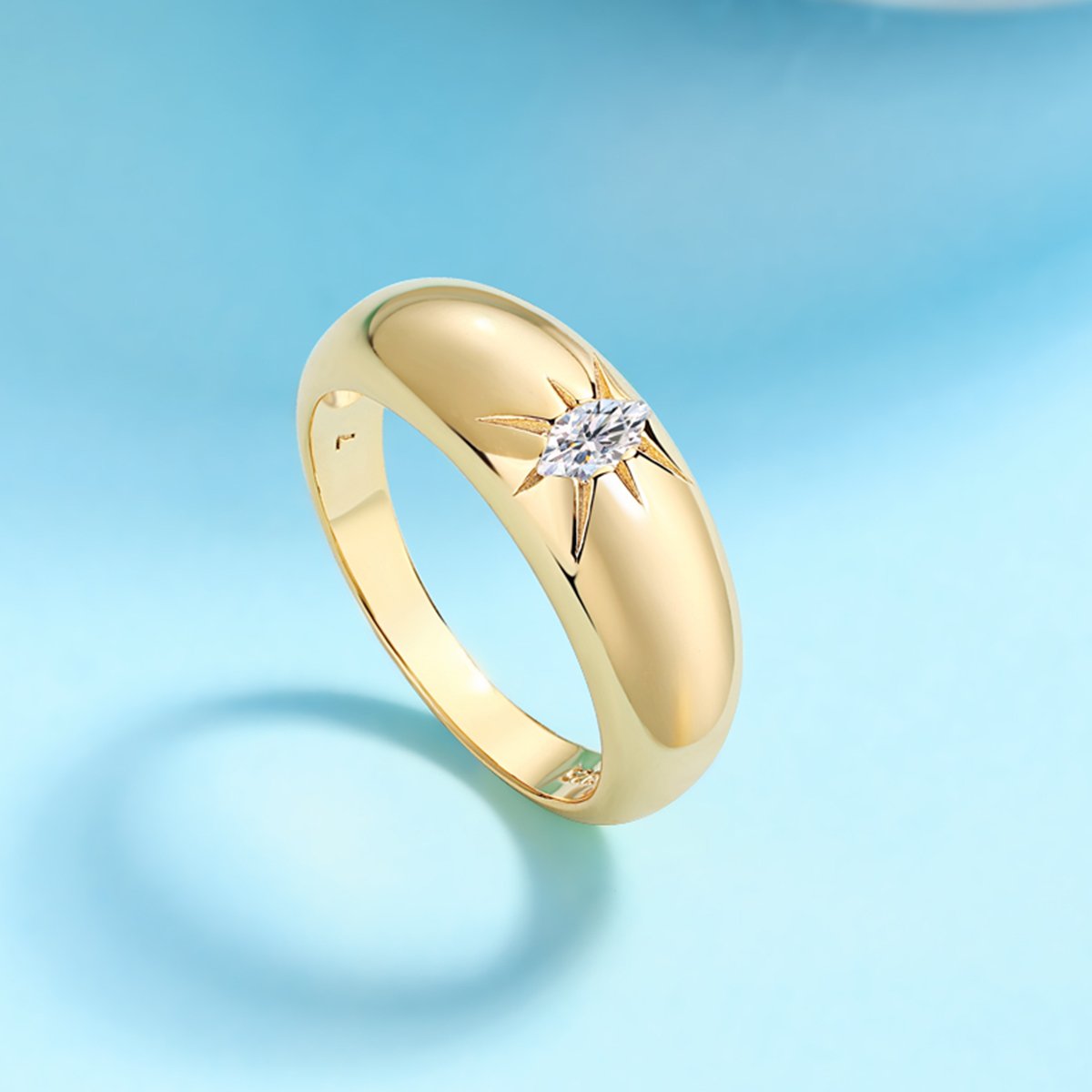 Marquise Moissanite Starburst Dome Ring - Image 6