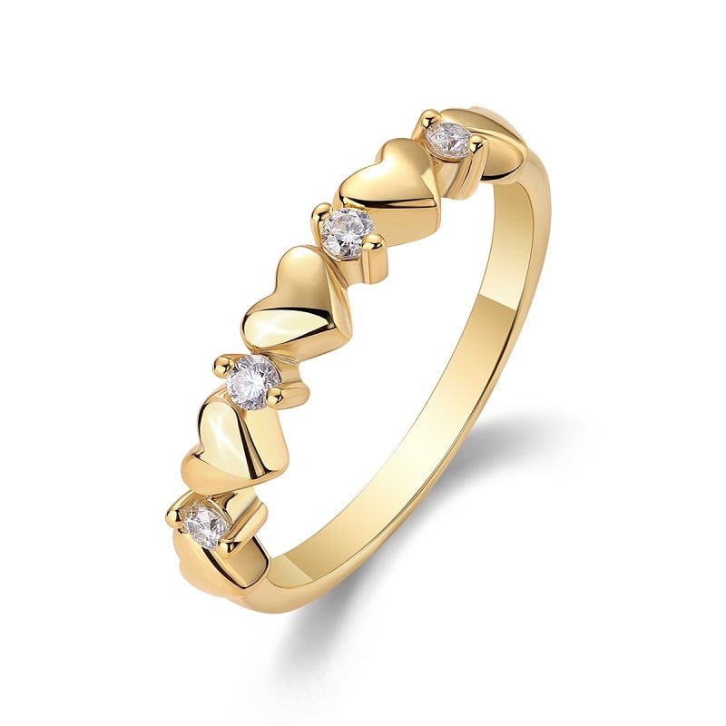 Dainty Heart Moissanite Ring – 18K Yellow Gold Plated 925 Silver Stacking Band