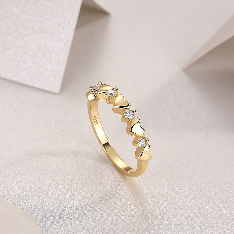 Dainty Heart Moissanite Ring – 18K Yellow Gold Plated 925 Silver Stacking Band - Image 7