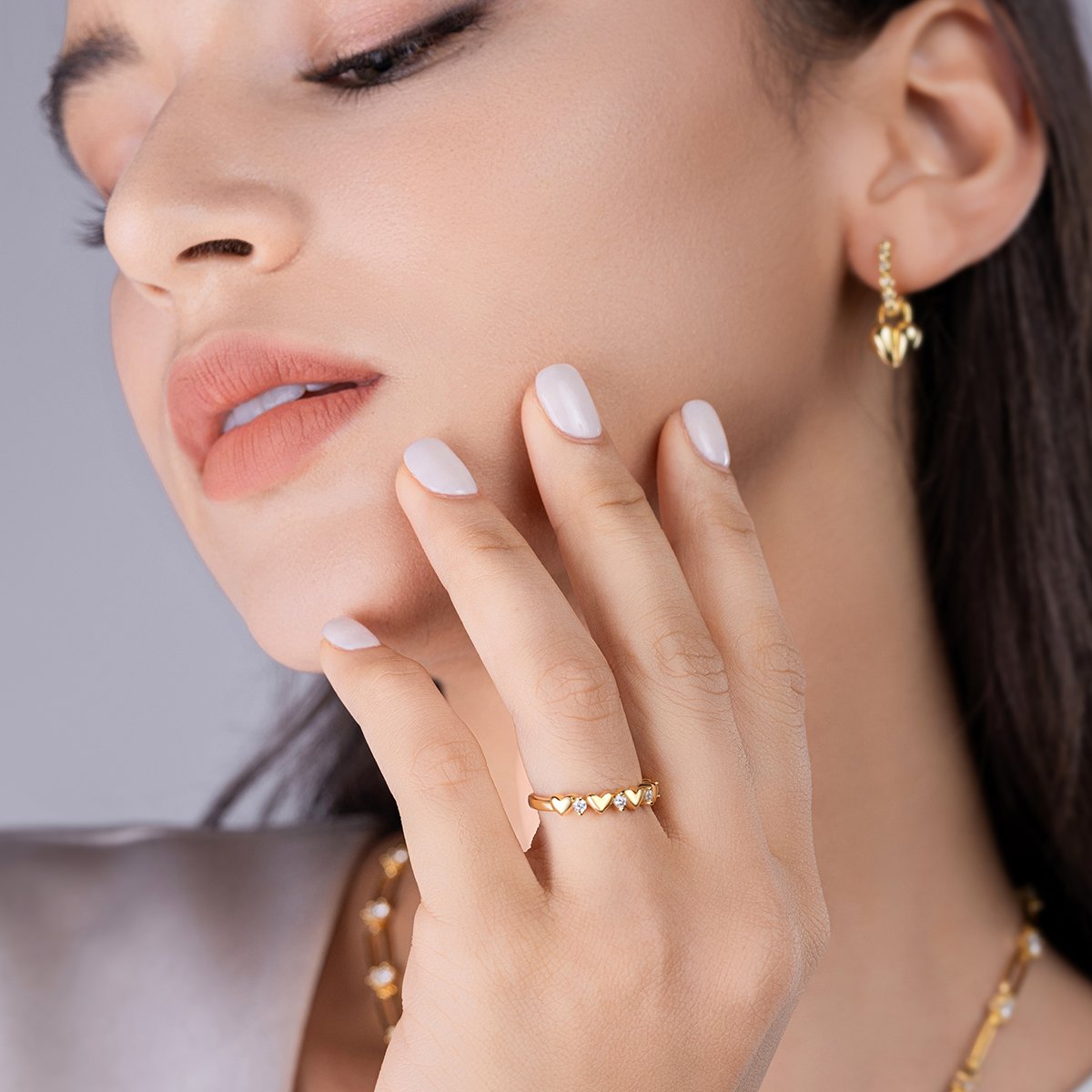 Dainty Heart Moissanite Ring – 18K Yellow Gold Plated 925 Silver Stacking Band - Image 9